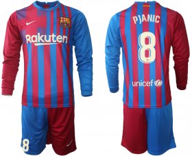 Wholesale Cheap Men 2021-2022 Club Barcelona home red blue Long Sleeve 8 Nike Soccer Jersey