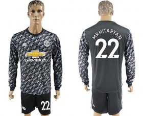 Wholesale Cheap Manchester United #22 Mkhitaryan Black Long Sleeves Soccer Club Jersey