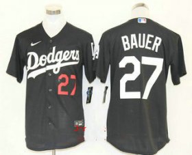 Wholesale Cheap Men\'s Los Angeles Dodgers #27 Trevor Bauer Black Stitched MLB Cool Base Nike Jersey