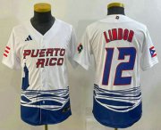 Cheap Youth Puerto Rico Baseball #12 Francisco Lindor 2023 White World Baseball Classic Stitched Jerseys