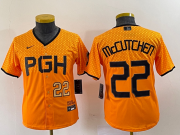 Wholesale Cheap Youth Pittsburgh Pirates #22 Andrew McCutchen Number Yellow 2023 City Connect Stitched Jersey1