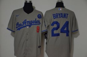 Wholesale Cheap Los Angeles Dodgers #8 #24 Kobe Bryant Men\'s Nike Grey Cool Base 2020 KB Patch MLB Jersey