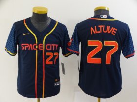 Wholesale Cheap Youth Houston Astros #27 Jose Altuve Number 2022 Navy Blue City Connect Cool Base Stitched Jersey