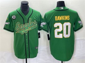 Wholesale Cheap Men\'s Philadelphia Eagles #20 Brian Dawkins Green Gold With C Patch Cool Base Baseball Stitched Jersey