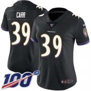 Wholesale Cheap Nike Ravens #39 Brandon Carr Black Alternate Women's Stitched NFL 100th Season Vapor Untouchable Limited Jersey