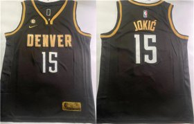 Wholesale Cheap Men\'s Denver Nuggets #15 Nikola Jokic Black With NO.6 Patch Stitched Jersey