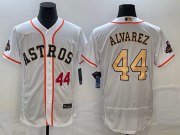Wholesale Cheap Men's Houston Astros #44 Yordan Alvarez Number 2023 White Gold World Serise Champions Patch Flex Base Stitched Jersey2