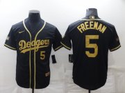 Wholesale Cheap Men's Los Angeles Dodgers #5 Freddie Freeman Black Gold Stitched MLB Cool Base Nike Jersey