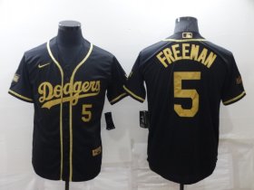Wholesale Cheap Men\'s Los Angeles Dodgers #5 Freddie Freeman Black Gold Stitched MLB Cool Base Nike Jersey