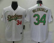 Wholesale Cheap Men's Los Angeles Dodgers #34 Fernando Valenzuela White Green Mexico 2020 World Series Stitched MLB Jersey