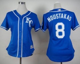 Wholesale Cheap Royals #8 Mike Moustakas Blue Alternate 2 Women\'s Stitched MLB Jersey