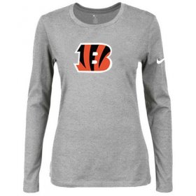 Wholesale Cheap Women\'s Nike Cincinnati Bengals Of The City Long Sleeve Tri-Blend NFL T-Shirt Light Grey