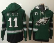 Wholesale Cheap Nike Eagles #11 Carson Wentz Midnight Green/Black Name & Number Pullover NFL Hoodie