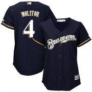 Wholesale Cheap Brewers #4 Paul Molitor Navy Blue Alternate Women's Stitched MLB Jersey
