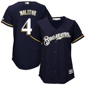 Wholesale Cheap Brewers #4 Paul Molitor Navy Blue Alternate Women\'s Stitched MLB Jersey
