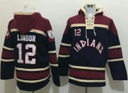 Wholesale Cheap Indians #12 Francisco Lindor Black Sawyer Hooded Sweatshirt MLB Hoodie