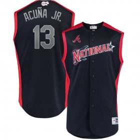Wholesale Cheap National League #13 Ronald Acuna Jr. Majestic 2019 MLB All-Star Game Workout Player Jersey Navy
