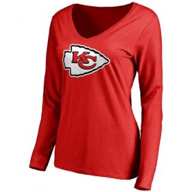 Wholesale Cheap Women\'s Kansas City Chiefs Pro Line Primary Team Logo Slim Fit Long Sleeve T-Shirt Red