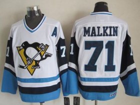 Wholesale Cheap Penguins #71 Evgeni Malkin White/Blue CCM Throwback Stitched NHL Jersey