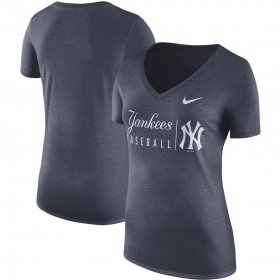 Wholesale Cheap New York Yankees Nike Women\'s Practice Tri-Blend V-Neck T-Shirt Navy