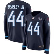 Wholesale Cheap Nike Titans #44 Vic Beasley Jr Navy Blue Team Color Women's Stitched NFL Limited Therma Long Sleeve Jersey
