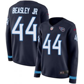 Wholesale Cheap Nike Titans #44 Vic Beasley Jr Navy Blue Team Color Women\'s Stitched NFL Limited Therma Long Sleeve Jersey
