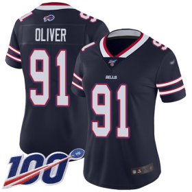 Wholesale Cheap Nike Bills #91 Ed Oliver Navy Women\'s Stitched NFL Limited Inverted Legend 100th Season Jersey