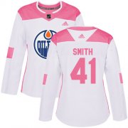 Wholesale Cheap Adidas Oilers #41 Mike Smith White/Pink Authentic Fashion Women's Stitched NHL Jersey
