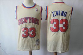 Wholesale Cheap New York Knicks #33 Patrick Ewing Cream Throwback Jersey