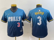 Cheap Youth Philadelphia Phillies #3 Bryce Harper Number Blue 2024 City Connect Limited Stitched Jersey