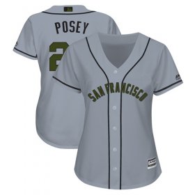 Wholesale Cheap Giants #28 Buster Posey Grey 2018 Memorial Day Cool Base Women\'s Stitched MLB Jersey
