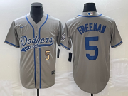 Wholesale Cheap Men's Los Angeles Dodgers #5 Freddie Freeman Number Grey Cool Base Stitched Baseball Jersey