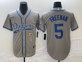 Wholesale Cheap Men\'s Los Angeles Dodgers #5 Freddie Freeman Number Grey Cool Base Stitched Baseball Jersey