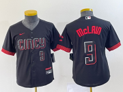 Wholesale Cheap Youth Cincinnati Reds #9 Matt McLain Number Black 2023 City Connect Cool Base Stitched Jersey2