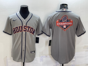Wholesale Cheap Men\'s Houston Astros Grey Champions Big Logo Stitched MLB Cool Base Nike Jersey