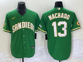 Wholesale Cheap Men\'s San Diego Padres #13 Manny Machado Green Cool Base Stitched Baseball Jersey