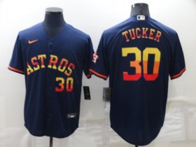 Wholesale Cheap Men\'s Houston Astros #30 Kyle Tucker Number Navy Blue Rainbow Stitched MLB Cool Base Nike Jersey