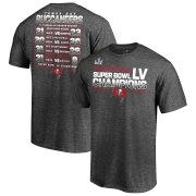 Wholesale Cheap Men's Tampa Bay Buccaneers Fanatics Branded Heathered Charcoal Super Bowl LV Champions Lateral Schedule T-Shirt