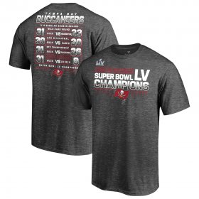 Wholesale Cheap Men\'s Tampa Bay Buccaneers Fanatics Branded Heathered Charcoal Super Bowl LV Champions Lateral Schedule T-Shirt