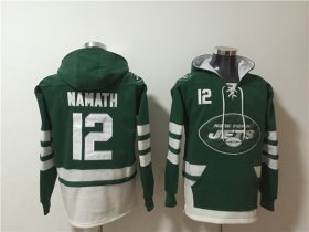 Wholesale Cheap Men\'s New York Jets #12 Joe Namath Green Ageless Must-Have Lace-Up Pullover Hoodie