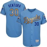 Wholesale Cheap Royals #30 Yordano Ventura Light Blue FlexBase Authentic 2015 World Series Champions Gold Program Stitched MLB Jersey