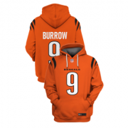 Wholesale Cheap Men's Orange Cincinnati Bengals #9 Joe Burrow 2021 Pullover Hoodie