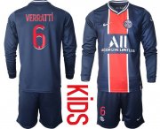 Wholesale Cheap Youth 2020-2021 club Paris St German home long sleeve 6 blue Soccer Jerseys