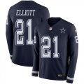 Wholesale Cheap Nike Cowboys #21 Ezekiel Elliott Navy Blue Team Color Youth Stitched NFL Limited Therma Long Sleeve Jersey