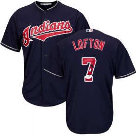 Wholesale Cheap Indians #7 Kenny Lofton Navy Blue Team Logo Fashion Stitched MLB Jersey