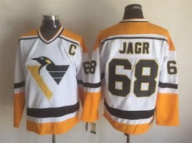 Cheap Men\'s Pittsburgh Penguins #68 Jaromir Jagr White CCM Vintage Throwback Jersey
