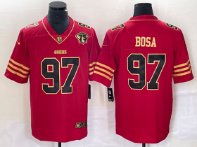 Wholesale Cheap Men\'s San Francisco 49ers #97 Nick Bosa Red 75th Patch Golden Edition Stitched Nike Limited Jersey