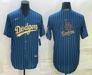 Cheap Mens Los Angeles Dodgers Big Logo Navy Blue Pinstripe Stitched MLB Cool Base Nike Jerseys