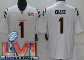 Wholesale Cheap Women\'s Cincinnati Bengals #1 Ja\'Marr Chase Limited White 2022 Super Bowl LVI Bound Vapor Jersey