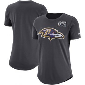 Wholesale Cheap NFL Women\'s Baltimore Ravens Nike Anthracite Crucial Catch Tri-Blend Performance T-Shirt